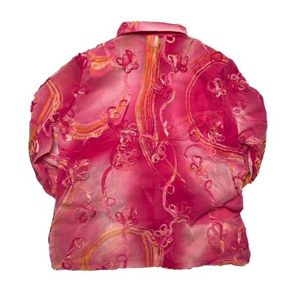Sea Suns Vintage Floral Blouse Pink Sheer Ruffled Button Up Women's Medium 90s - Picture 7 of 12